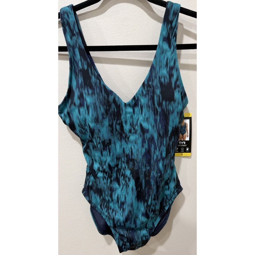 TYR Women's Swimsuit Small Blue Green Tie Dye Control‎ Fit NWT - Picture 3 of 4